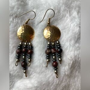 Southwestern‎ Hammered Brass Dangle Beads Earrings